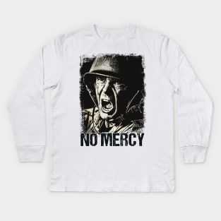 NO MERCY Veteran Soldier Vintage Style Artwork Warrior Motto Kids Long Sleeve T-Shirt